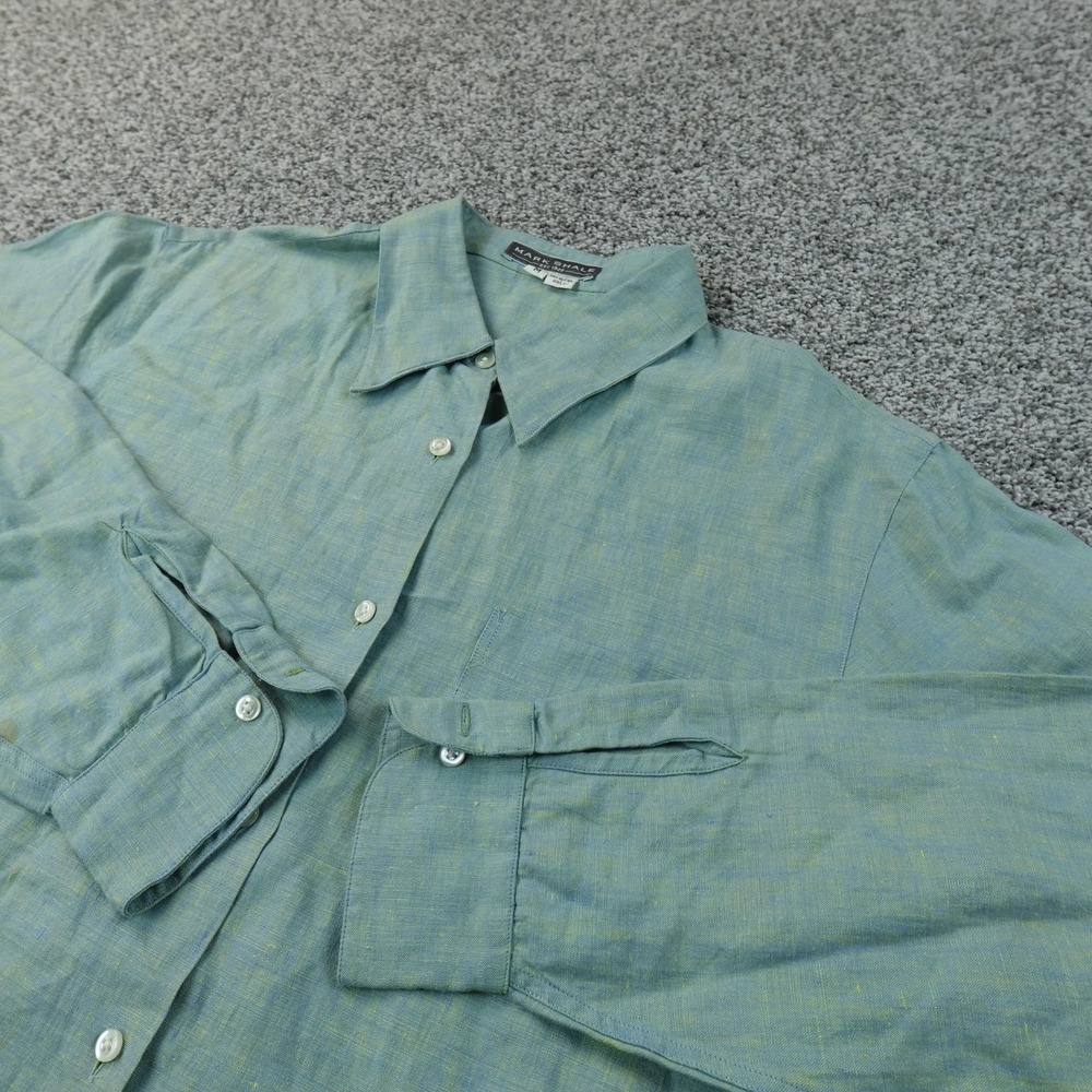 Mark Shale Shirt Mens M Green Linen Chambray Button Up Long Sleeve Casual Spring